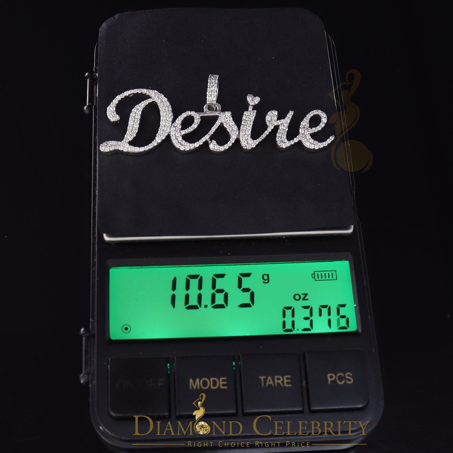 DiamondCelebritees White Desire Letter 925 Sterling Silver Pendant 2.49ct Cubic Zirconia stone