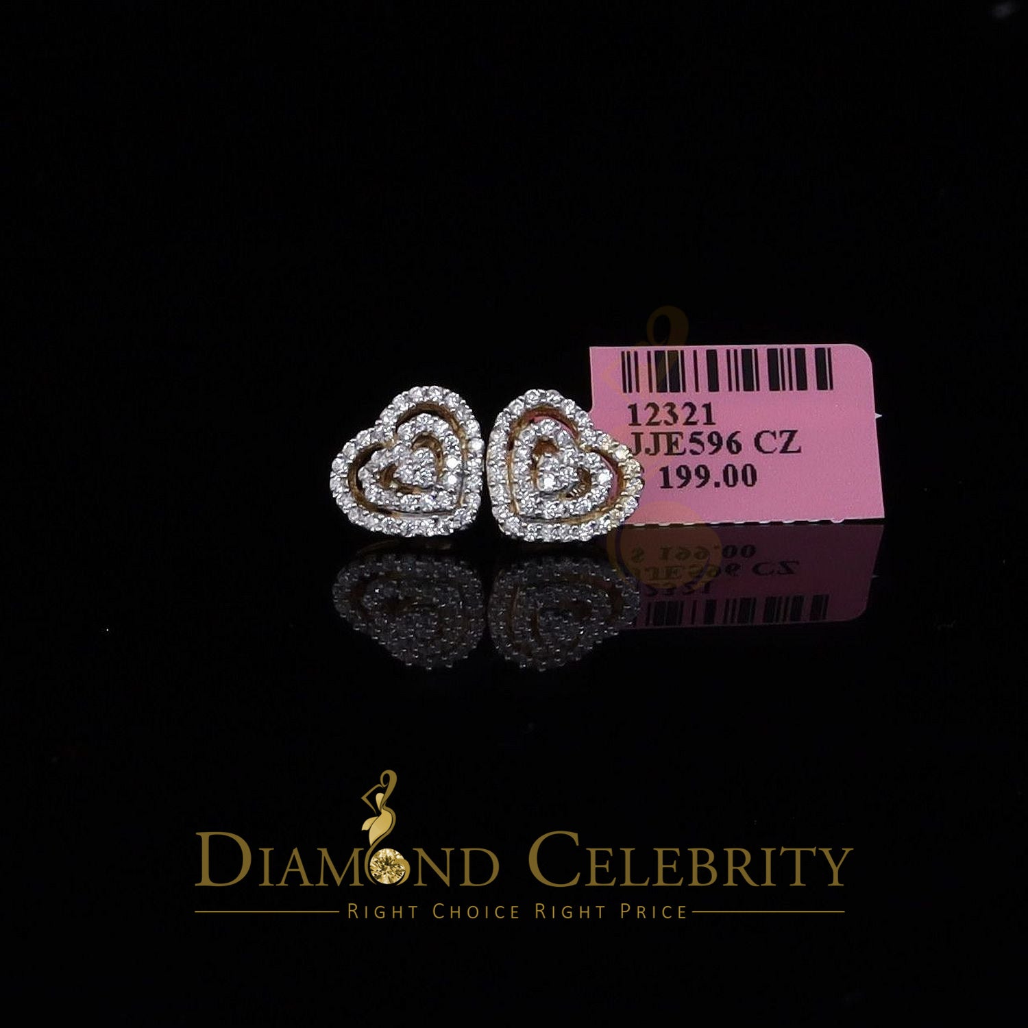 DiamondCelebritees  1.07ct Cubic Zirconia 925 Yellow Silver Women's & Men's Hip Hop Heart Earrings