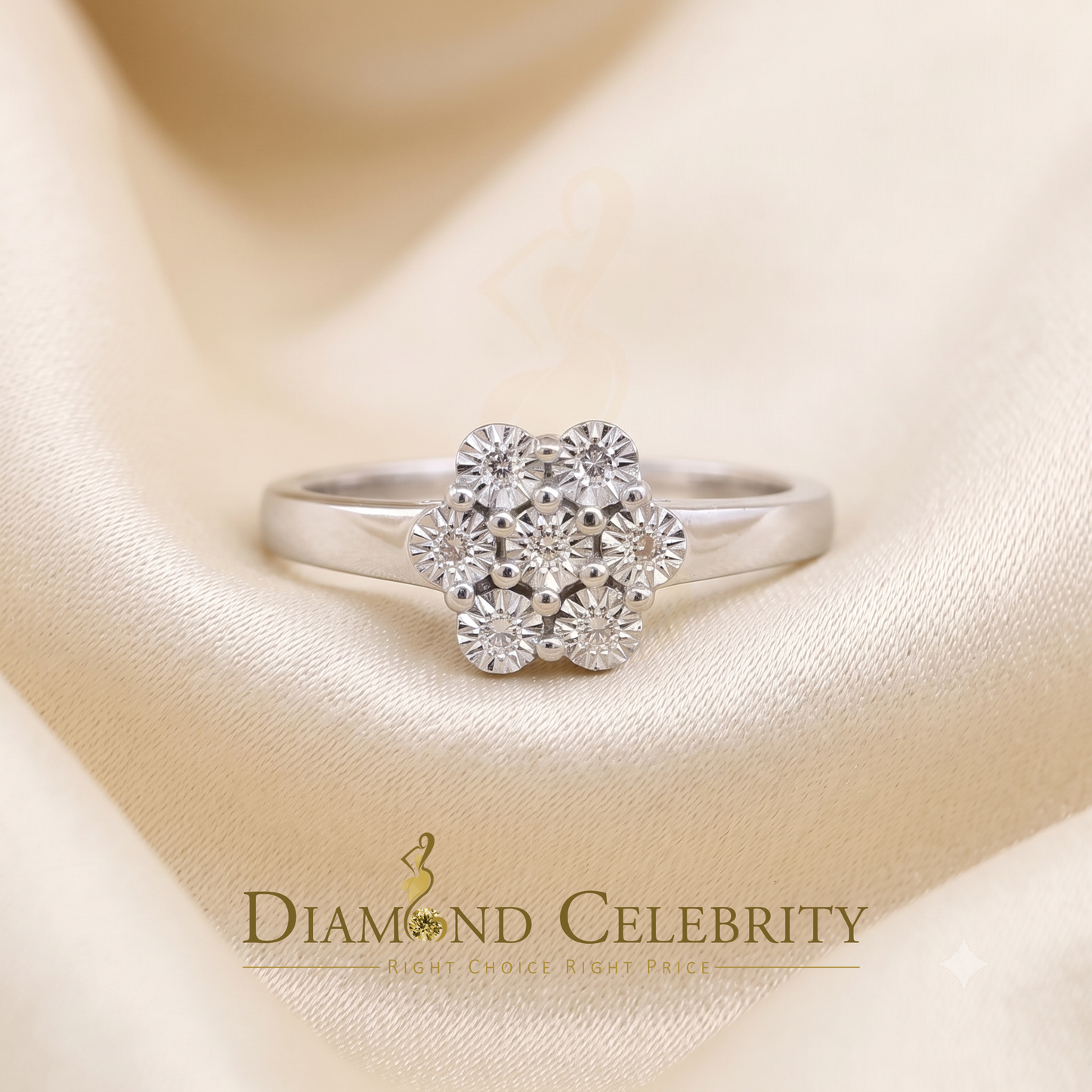 DiamondCelebritees 0.05 CT Real Diamond 925 Sterling Silver White Luxury Womens Floral Ring Size 7