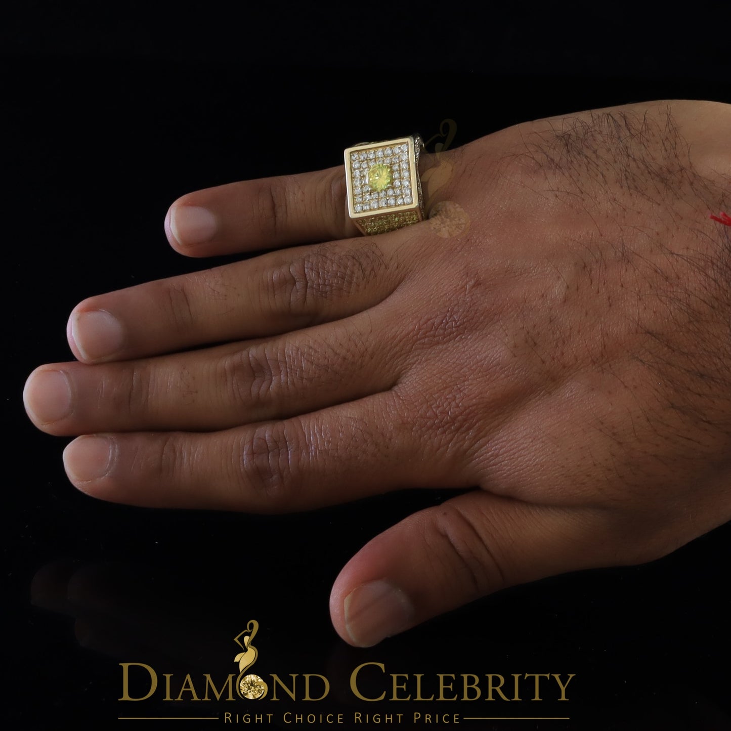 DiamondCelebritees 925 Sterling Yellow Silver Square Shape Cubic Zirconia 9.50ct Womens Ring Size7