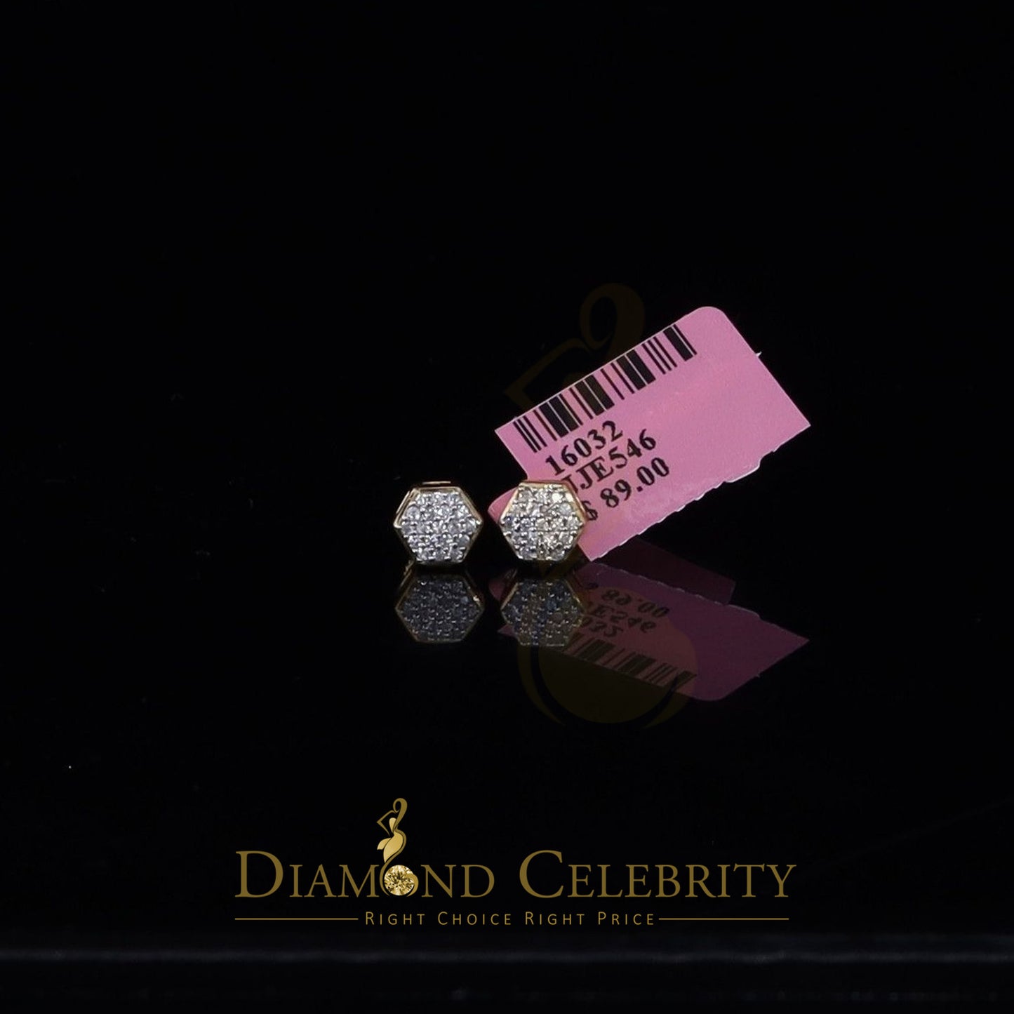 DiamondCelebritees  925 Yellow Silver 0.38ct Cubic Zirconia Women's & Men Hip Hop Hexagon Earrings