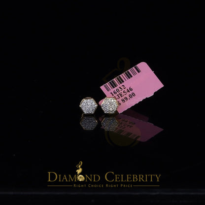 DiamondCelebritees  925 Yellow Silver 0.38ct Cubic Zirconia Women's & Men Hip Hop Hexagon Earrings