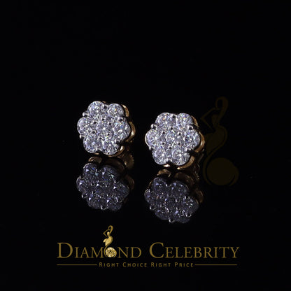 DiamondCelebritees Stud FLORAL Earrings 10k Real Yellow Gold 1.50ct VVS 'D' Color Real Moissanite