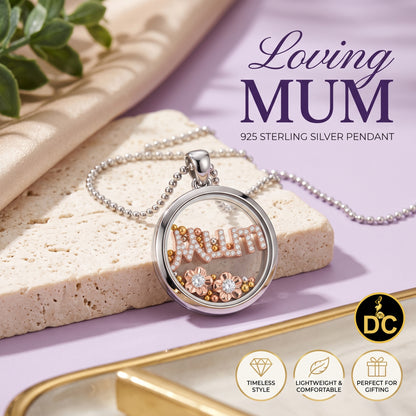 DiamondCelebritees 925 White Sterling Silver Mom Floating flower / beads Charm Glass CZ Pendant
