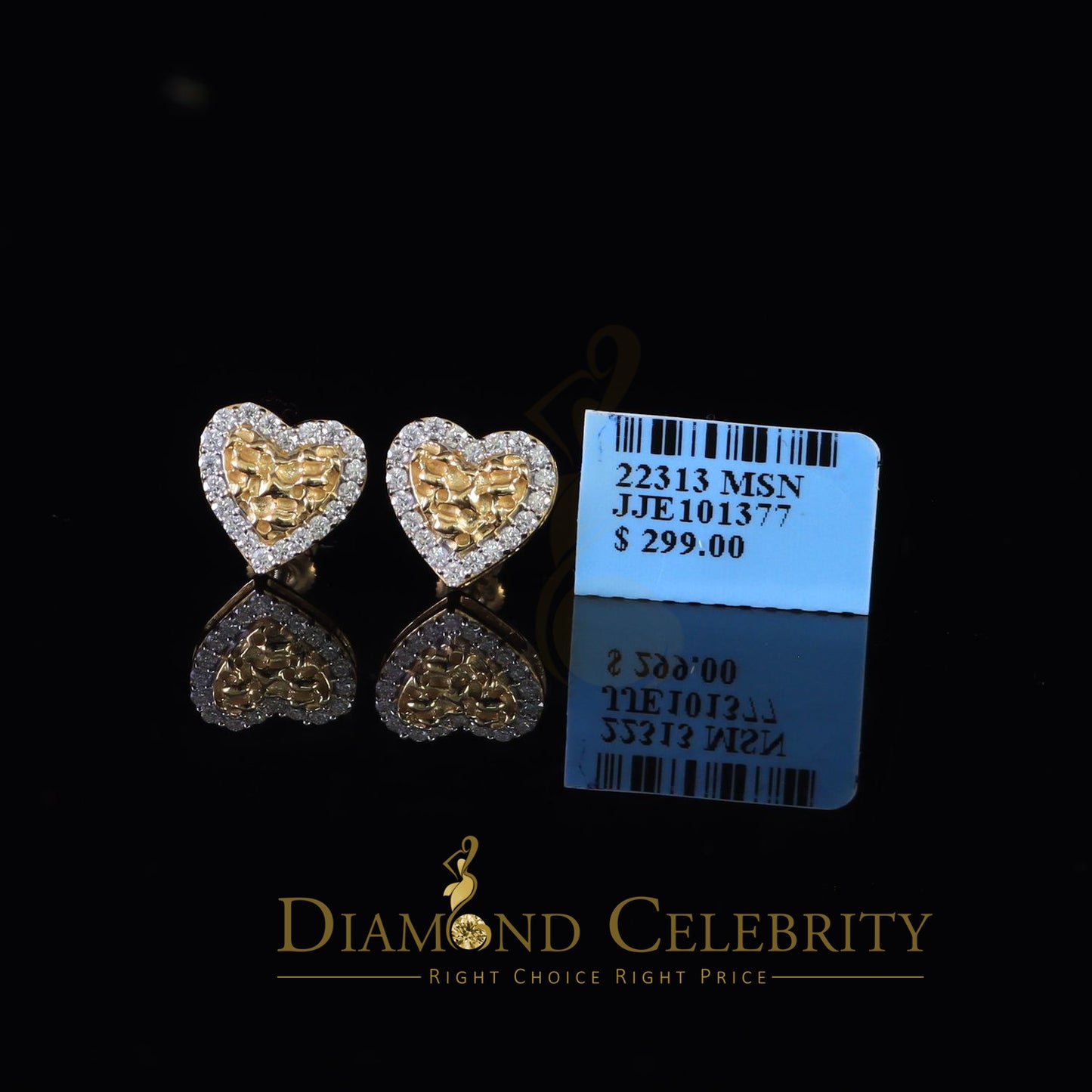 DiamondCelebritees 1.50ct Moissanite Yellow 925 Sterling Silver Women's Heart Shape Nugget Earrings