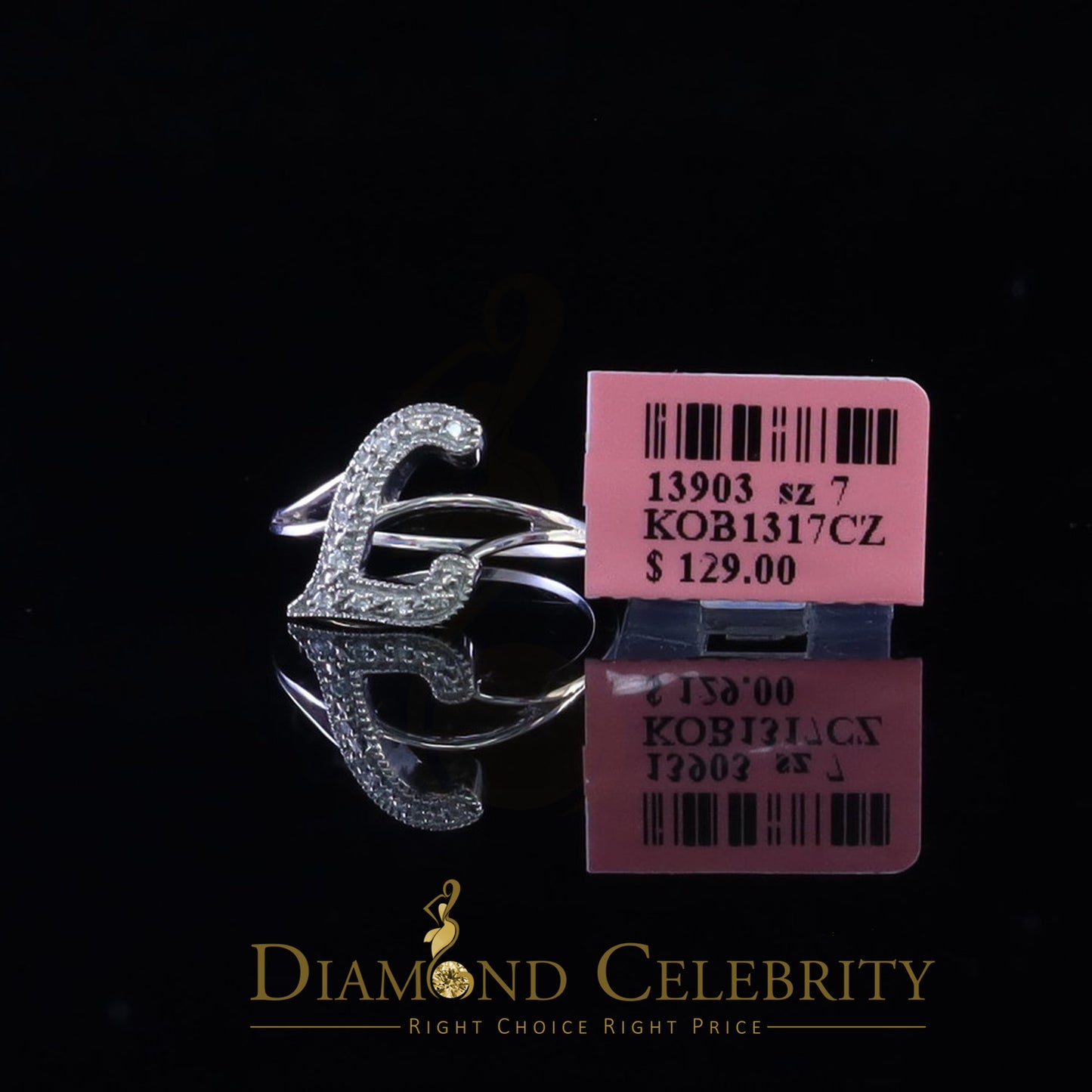 DiamondCelebritees Cubic Zirconia 0.10ct Alphabet L Women's And White Silver Ring Size 7