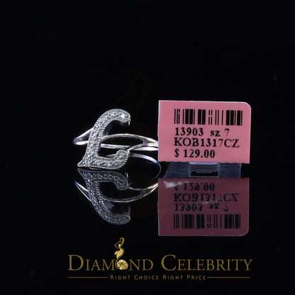 DiamondCelebritees Cubic Zirconia 0.10ct Alphabet L Women's And White Silver Ring Size 7
