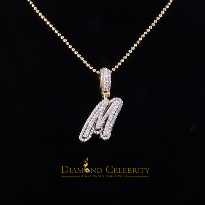 DiamondCelebritees Yellow Cursive 3D Alphabet Shape 925 Sterling Silver Cubic Zirconia Pendant