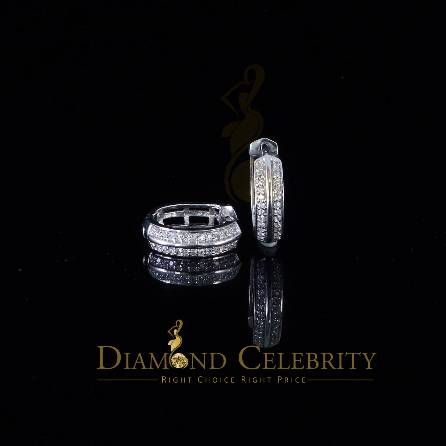 DiamondCelebritees  0.50ct Men Hip Hop 925 Sterling Silver Iced 3 row Huggie Hoop Earrings