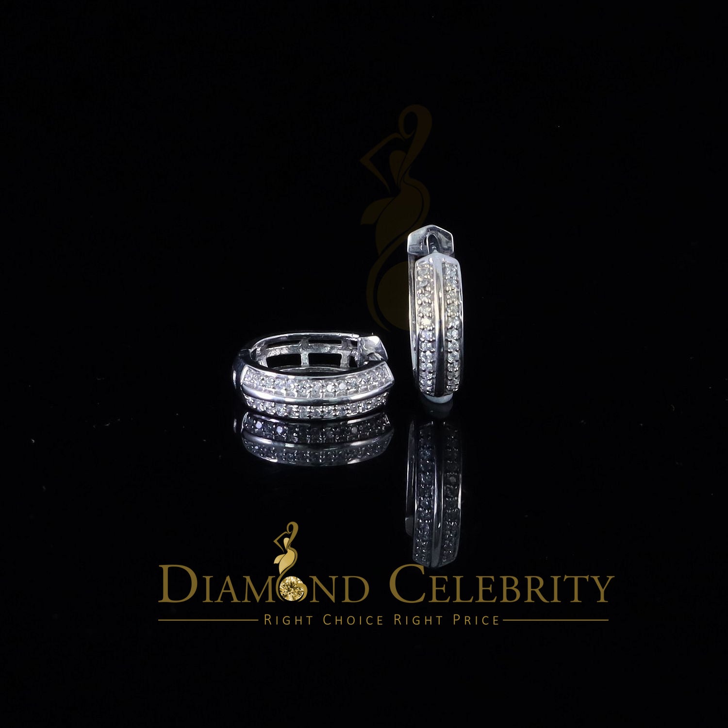 DiamondCelebritees  0.50ct Men Hip Hop 925 Sterling Silver Iced 3 row Huggie Hoop Earrings