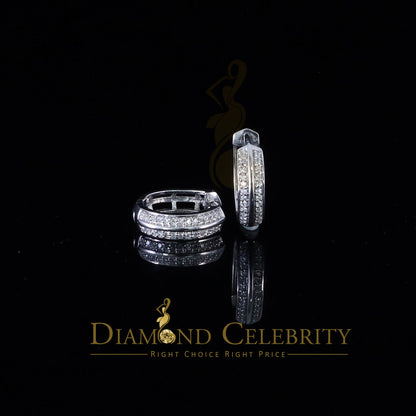 DiamondCelebritees  0.50ct Men Hip Hop 925 Sterling Silver Iced 3 row Huggie Hoop Earrings