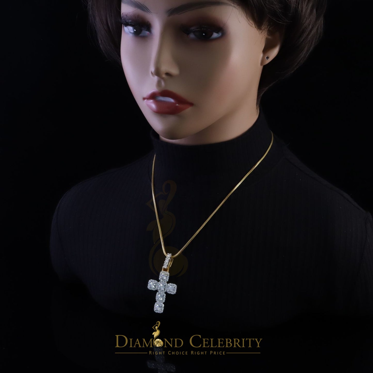 DiamondCelebritees Yellow 925 Sterling Silver Cross Fashion Pendant 8.03ct Cubic Zirconia Stone