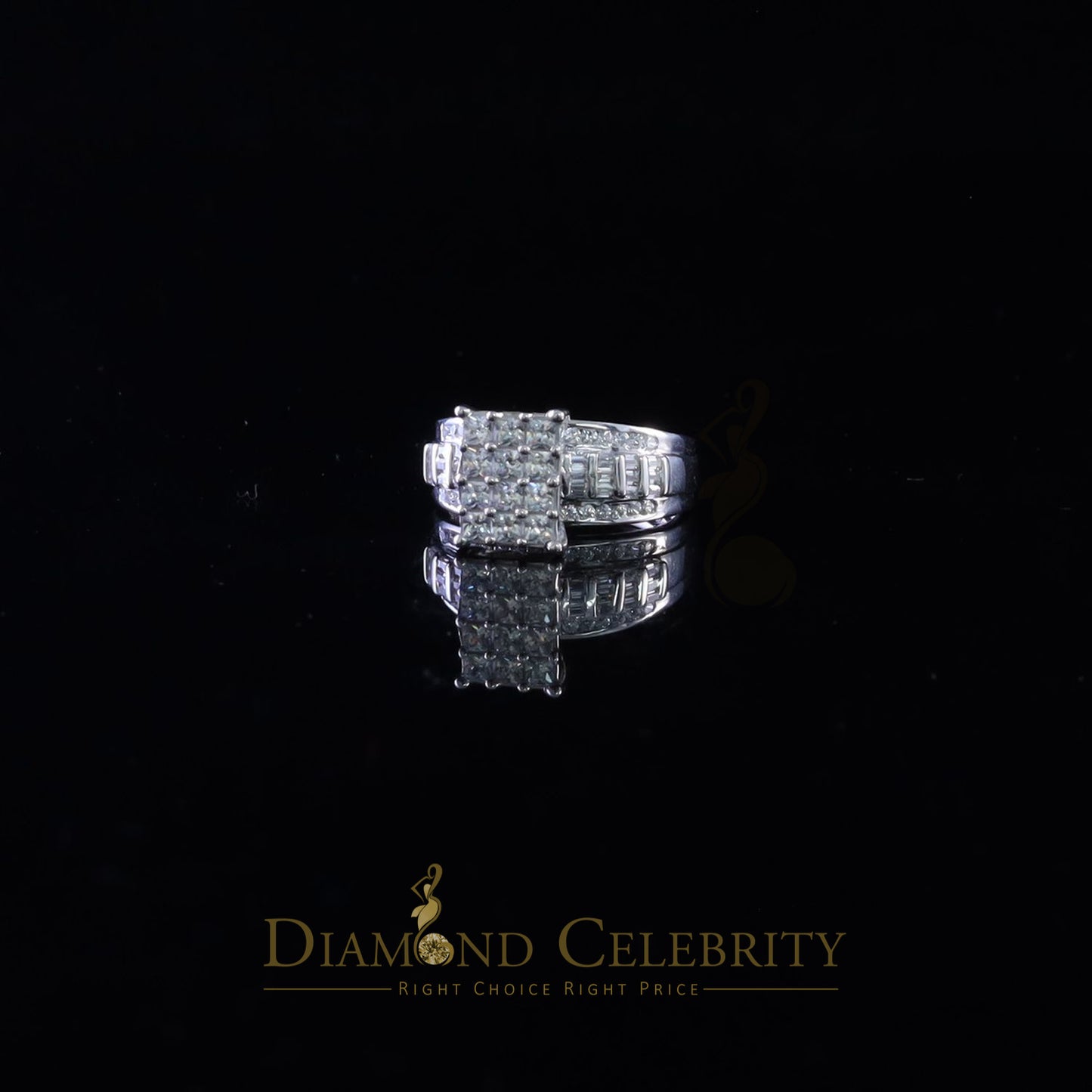 DiamondCelebritees 925 White Silver Square 1.10ct Cubic Zirconia Engagement Women's Ring Size 8
