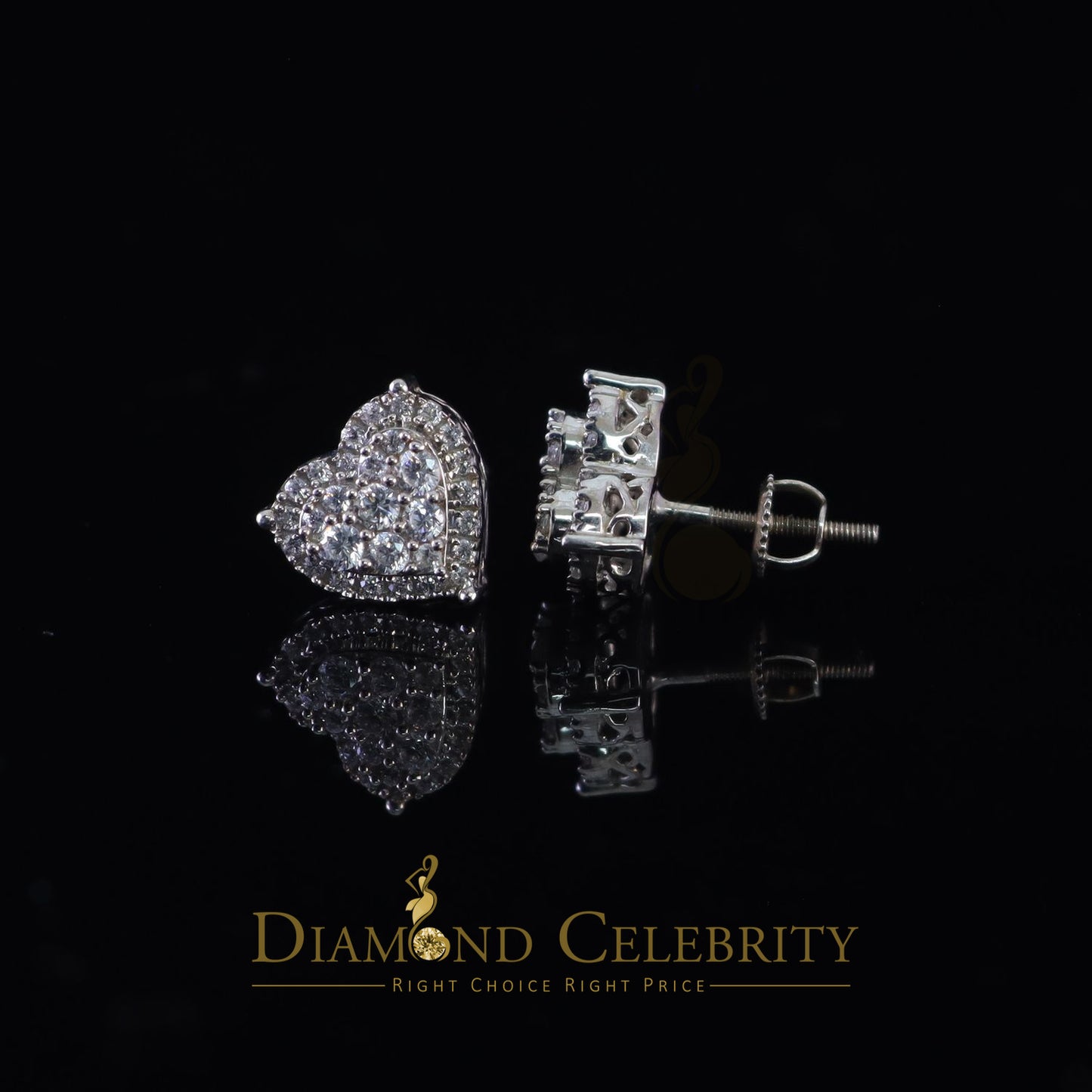DiamondCelebritees  1.18ct Cubic Zirconia 925 White Sterling Silver Women's Hip Hop Heart Earrings