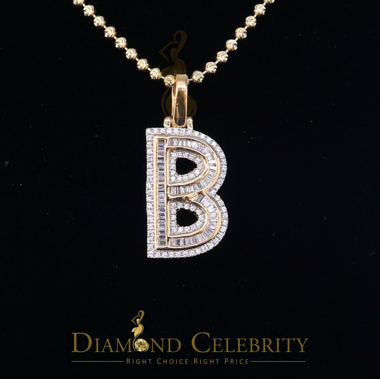 DiamondCelebritees Yellow Bugutte Initial All Alphabet Sterling Silver Pendant with Cubic Zirconia