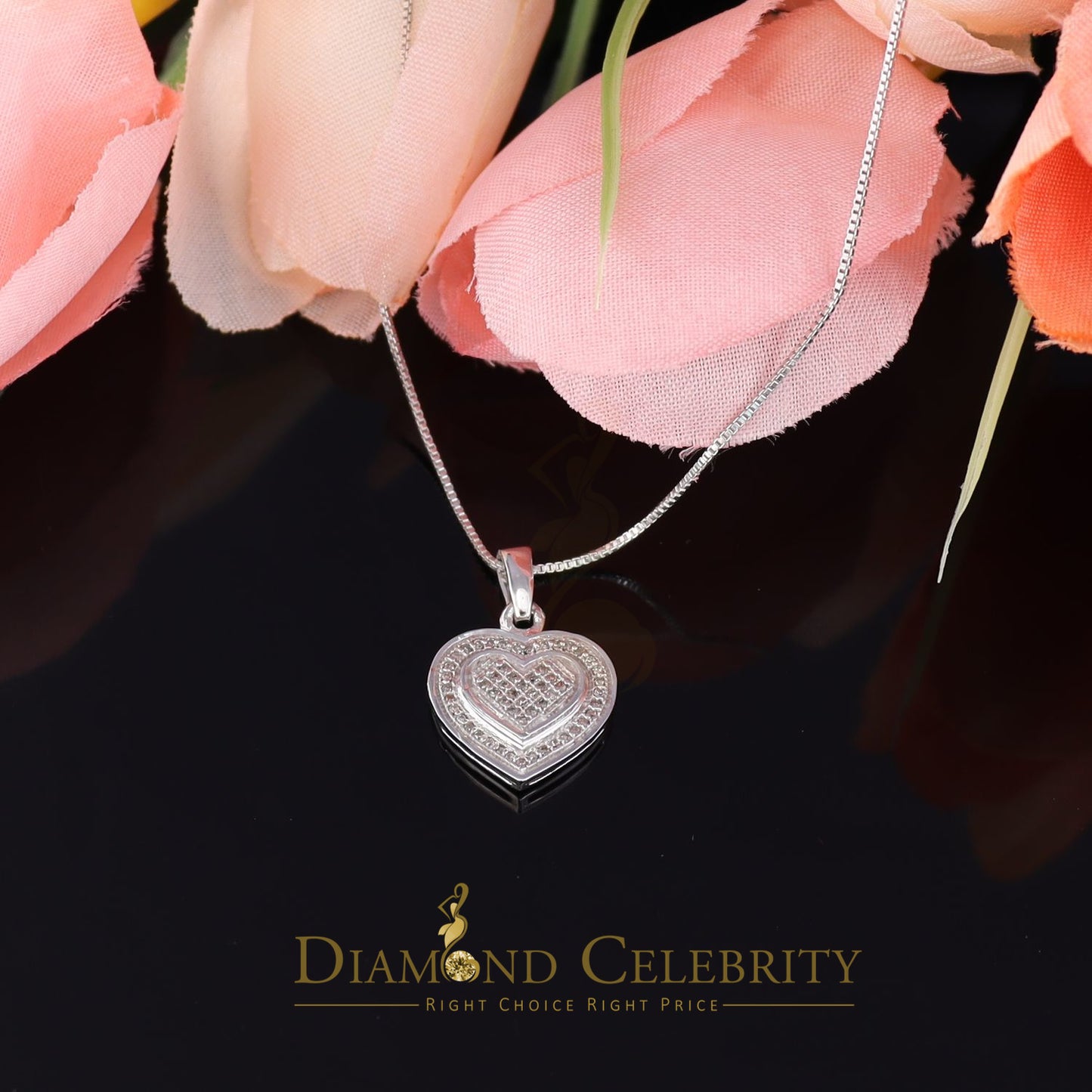 DiamondCelebritees  Real 0.25ct Diamond 925 Sterling Silver HEART Charm Necklace Pendant in White