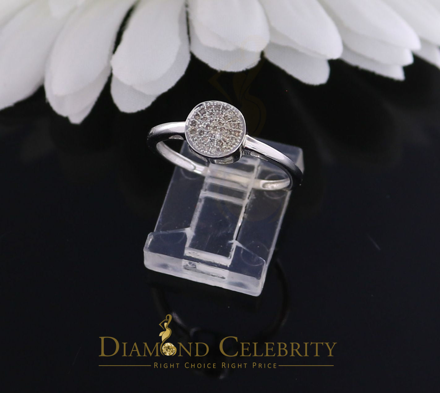 DiamondCelebritees 0.10CT Diamond 925 Sterling White Silver Round Engagement Womens Ring Size 7