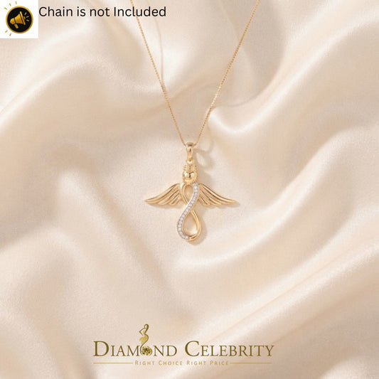 DiamondCelebritees  Real 0.05ct Diamond Sterling Silver Infinity with Wings Necklace Yellow Pendant