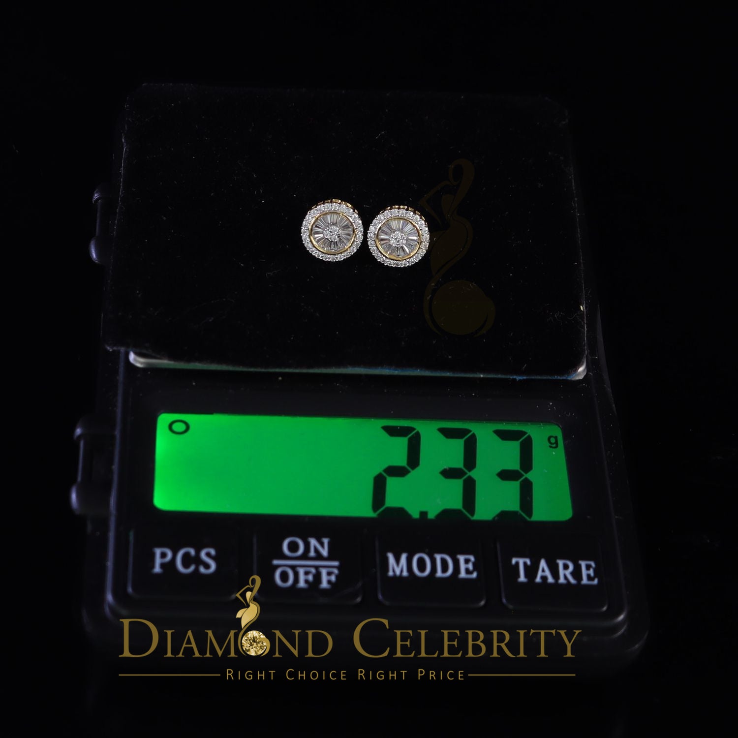 DiamondCelebritees  0.52ct Cubic Zirconia 925 Yellow Silver Women's & Men's Hip Hop Round Earrings