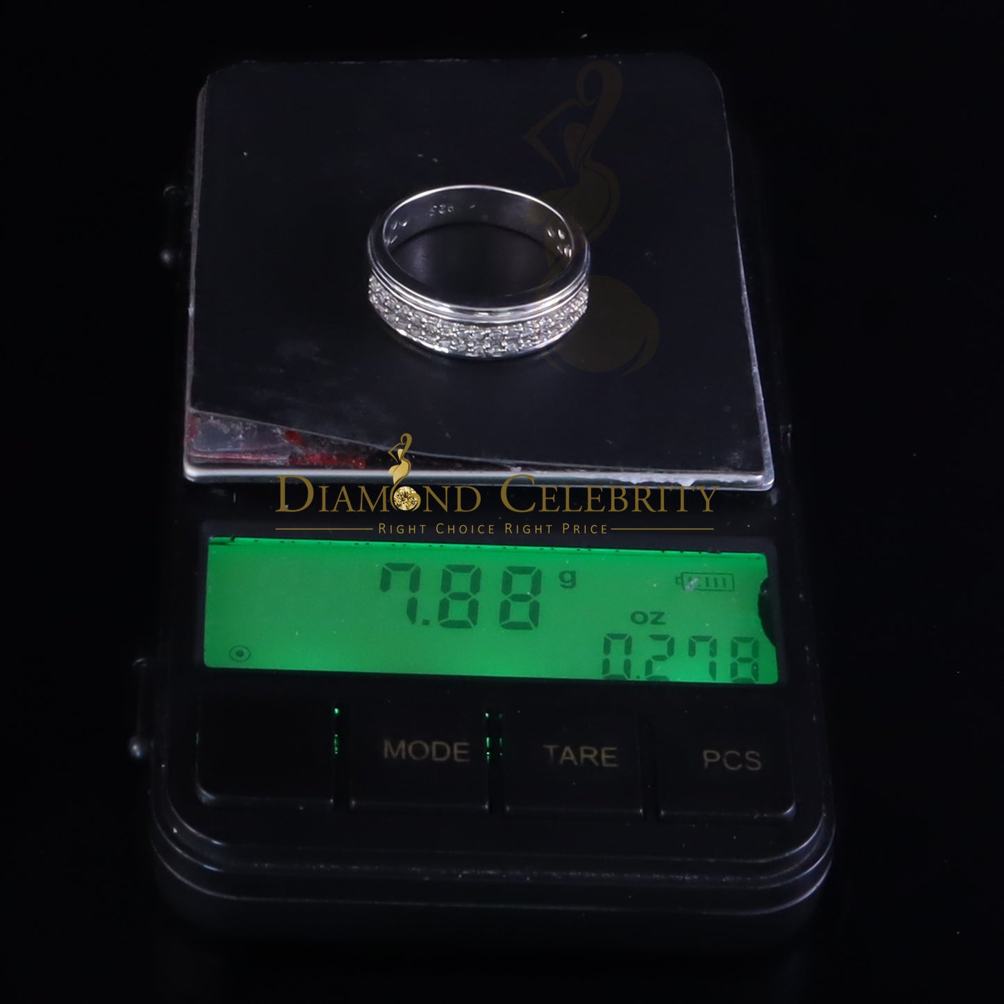 DiamondCelebritees 0.10ct Round Cut 925 Sterling Silver White Diamond Men's Wedding Band Ring SZ 11