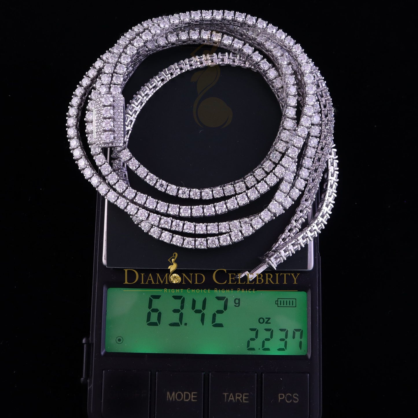 DiamondCelebritees Tennis Men's Necklace 925 Silver White 40ct Moissanite size 22inch & Width 3mm