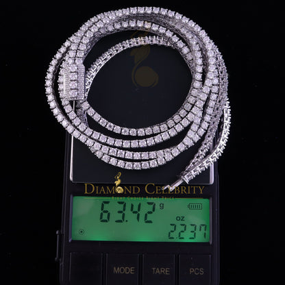 DiamondCelebritees Tennis Men's Necklace 925 Silver White 40ct Moissanite size 22inch & Width 3mm