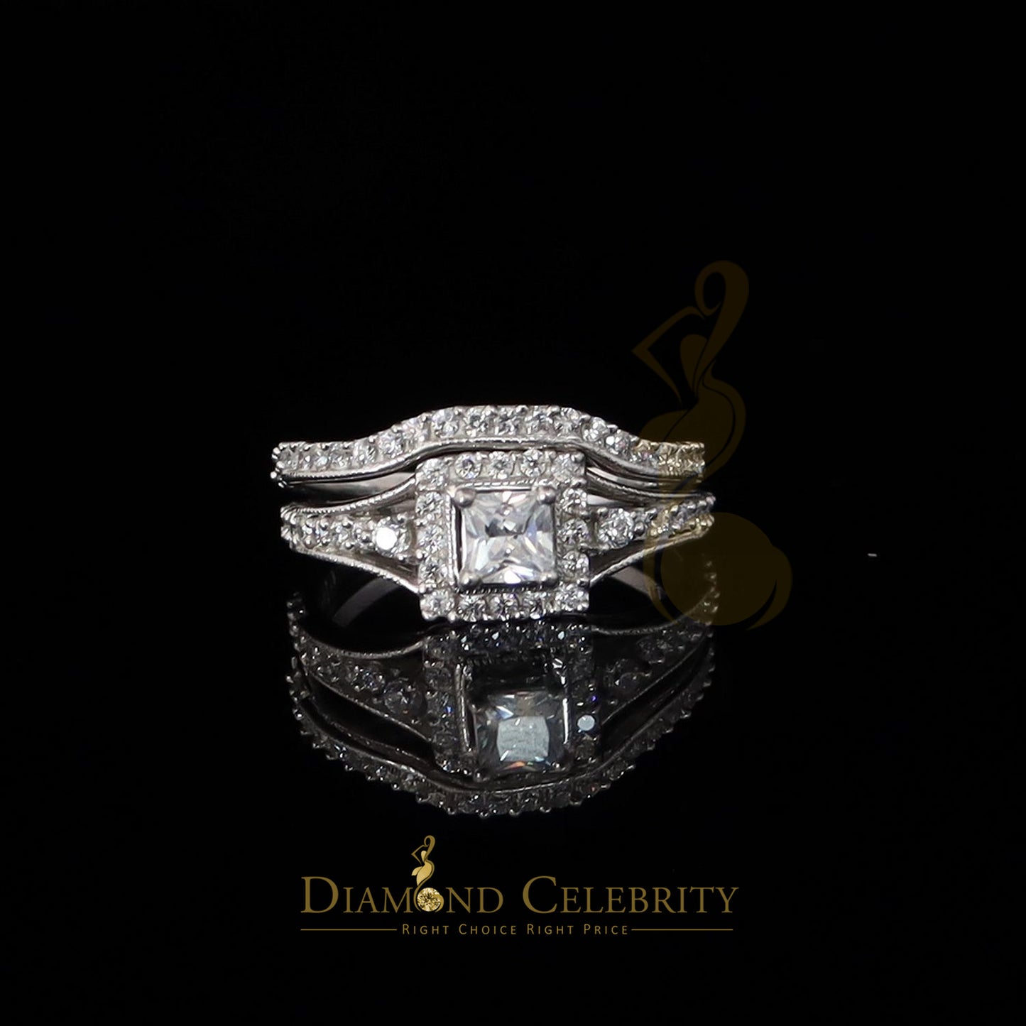 DiamondCelebritees 925 Sterling Yellow Silver 1.68ct Cubic Zirconia Square Ring Bridal Ring Size7