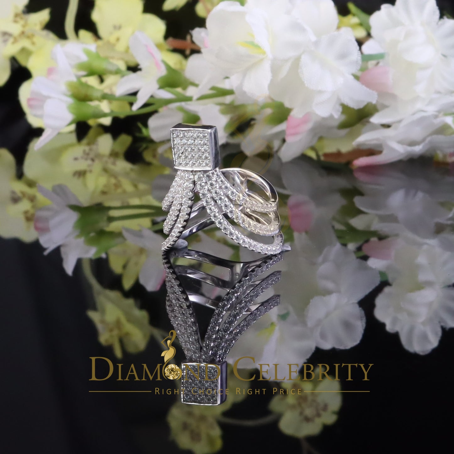 DiamondCelebritees 925 Sterling 1.50ct Cubic Zirconia White Silver Cocktail Womens Ring Size 6.