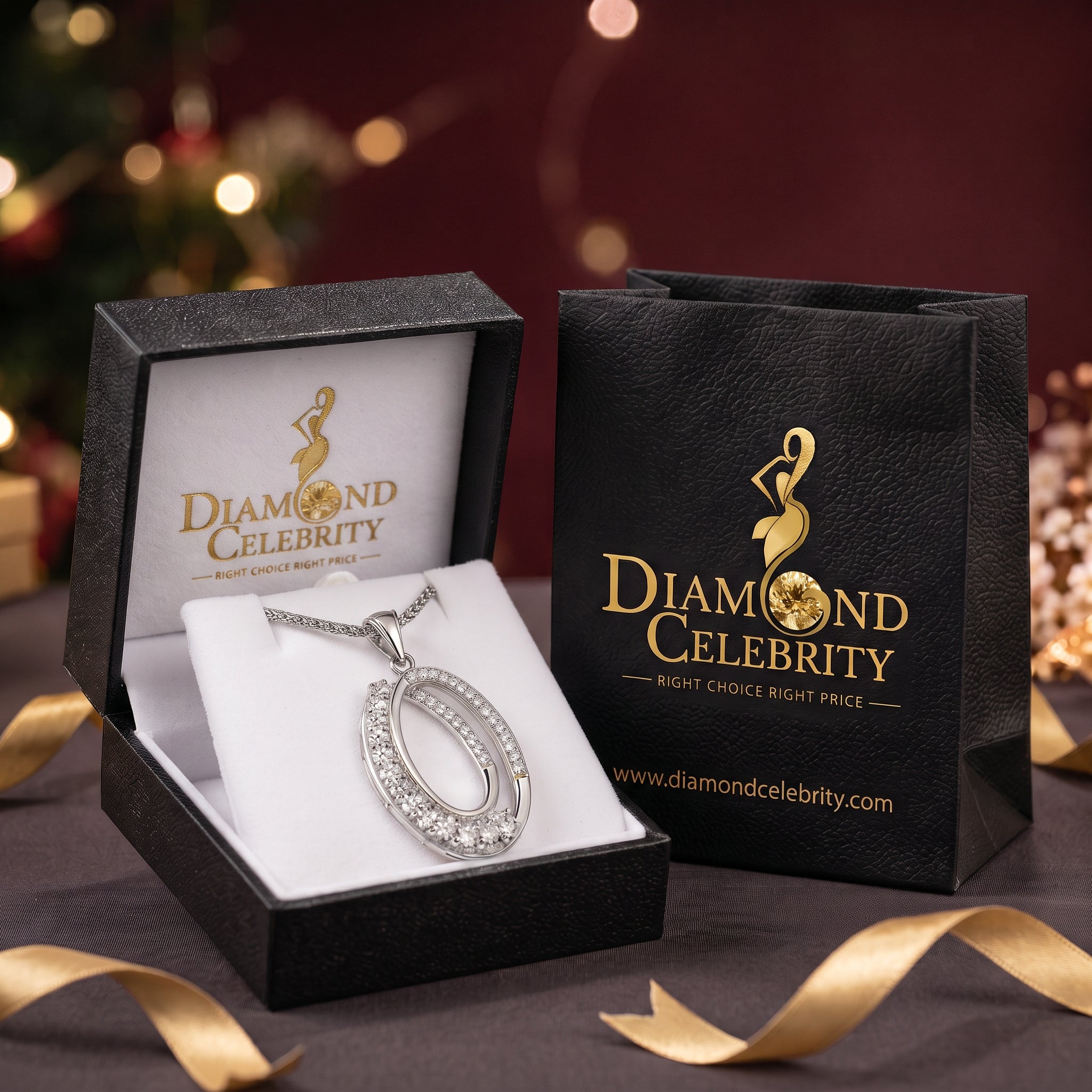 DiamondCelebritees 925 Silver 1.32ct Cubic Zirconia Double Oval Interlocking 1 inch Pendant