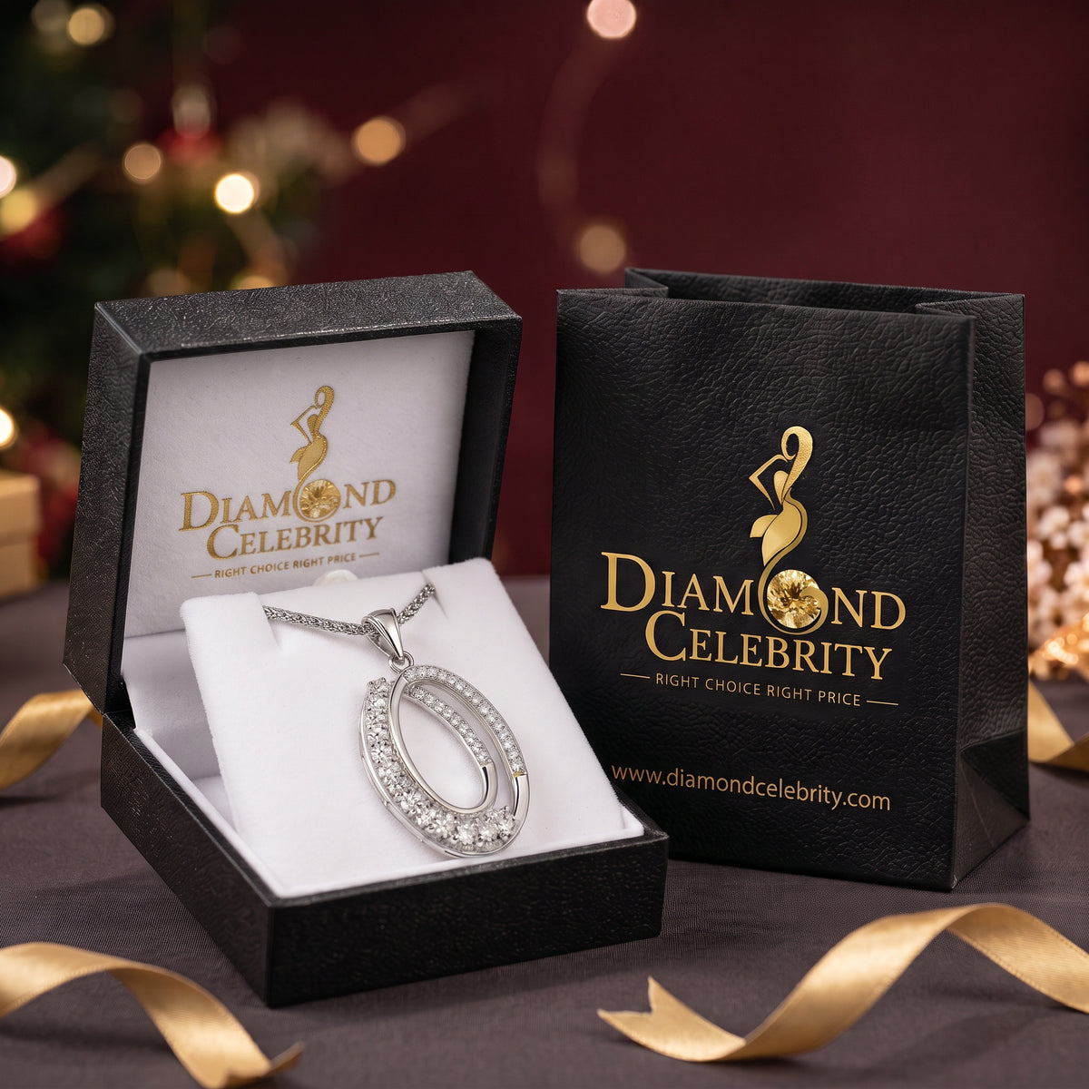 DiamondCelebritees 925 Silver 1.32ct Cubic Zirconia Double Oval Interlocking 1 inch Pendant