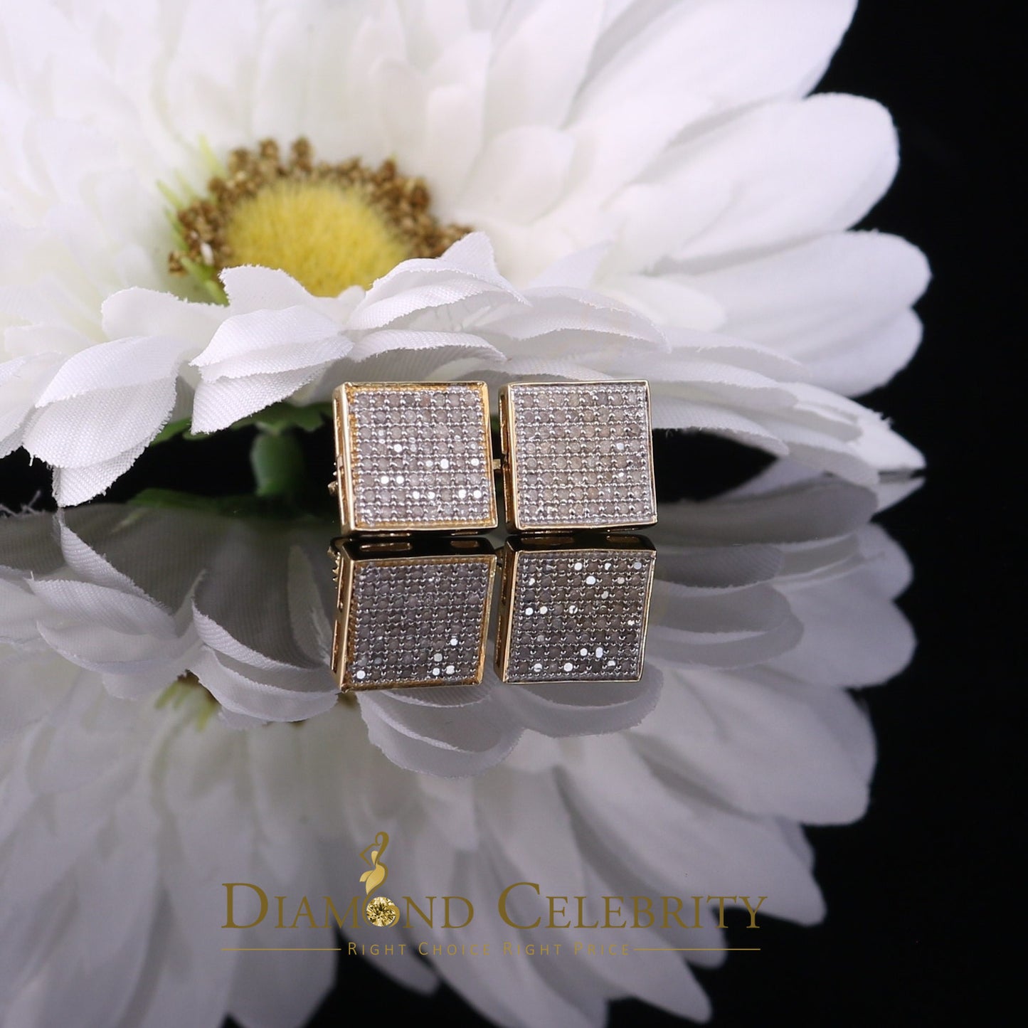 DiamondCelebritees 925 Sterling Silver 0.33ct Diamond Real For Women's & Men's Yellow Stud Earrings