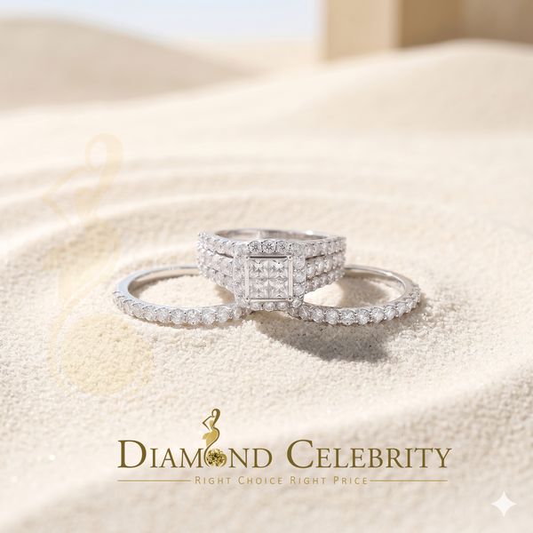 DiamondCelebritees 6.56ct Cubic Zirconia White 925 Silver Wedding 3PC Bridal Womens Ring Size 8