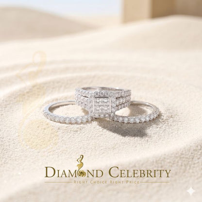 DiamondCelebritees 6.56ct Cubic Zirconia White 925 Silver Wedding 3PC Bridal Womens Ring Size 8
