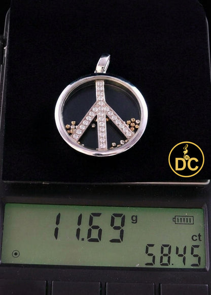 DiamondCelebritees 925 White Sterling Silver Peace Sign Floating Glass 0.25ct Cubic Zircon Pendant