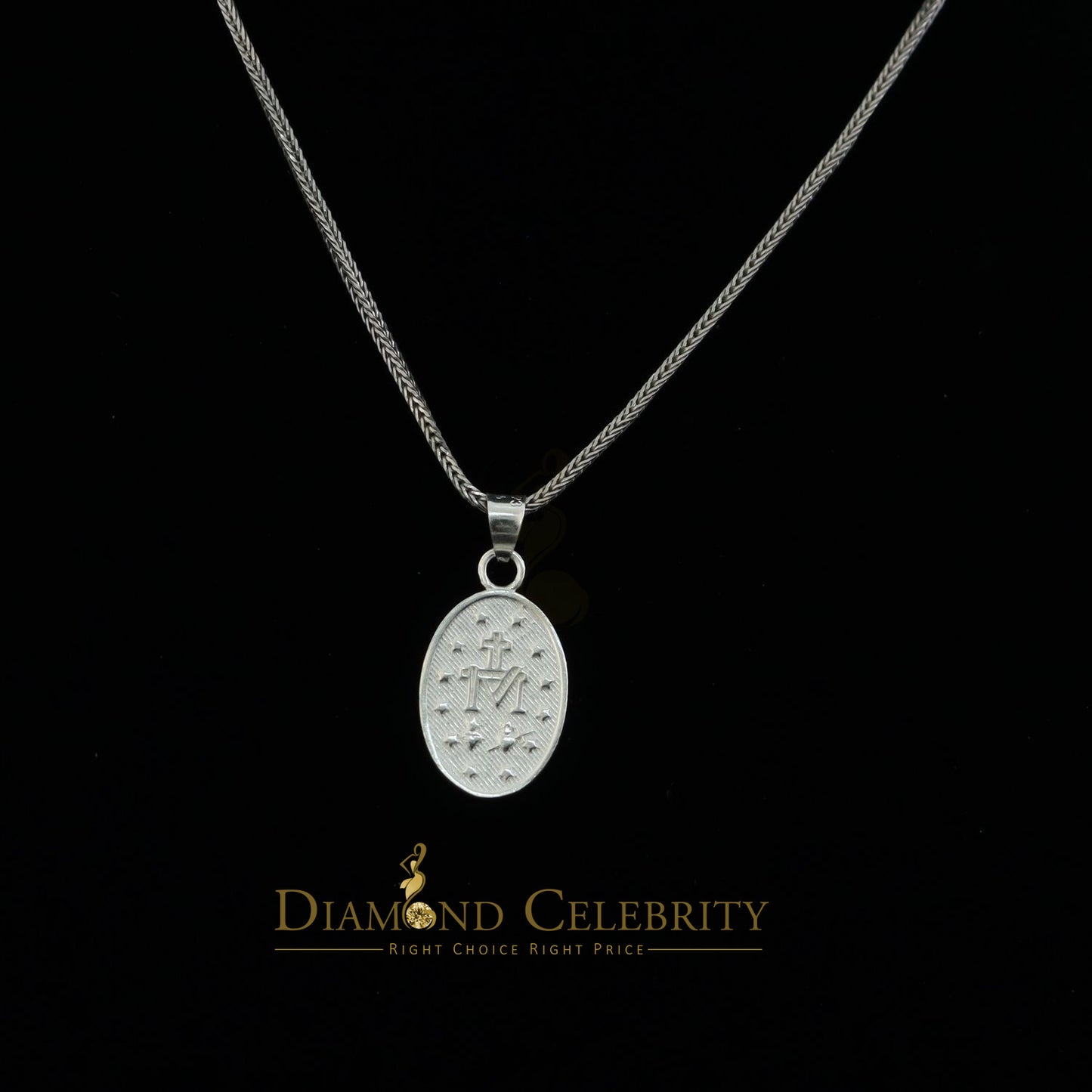 DiamondCelebritees 925 Sterling Silver Double Side Oval Milagrosa Men/Women Pendant White Religious