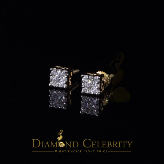 DiamondCelebritees Real Moissanite Stud Square Earrings 10k Real Yellow Gold 0.33ct VVS 'D' Color