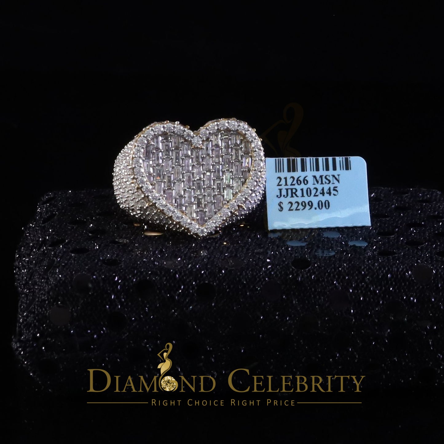 DiamondCelebritees Men's 925 Silver Yellow 7.00ct VVS 'D' Moissanite Stone Heart Rings Size 10