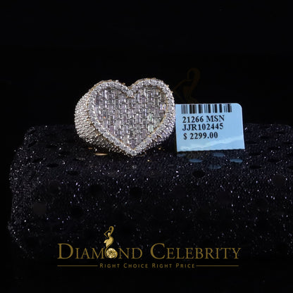 DiamondCelebritees Men's 925 Silver Yellow 7.00ct VVS 'D' Moissanite Stone Heart Rings Size 10