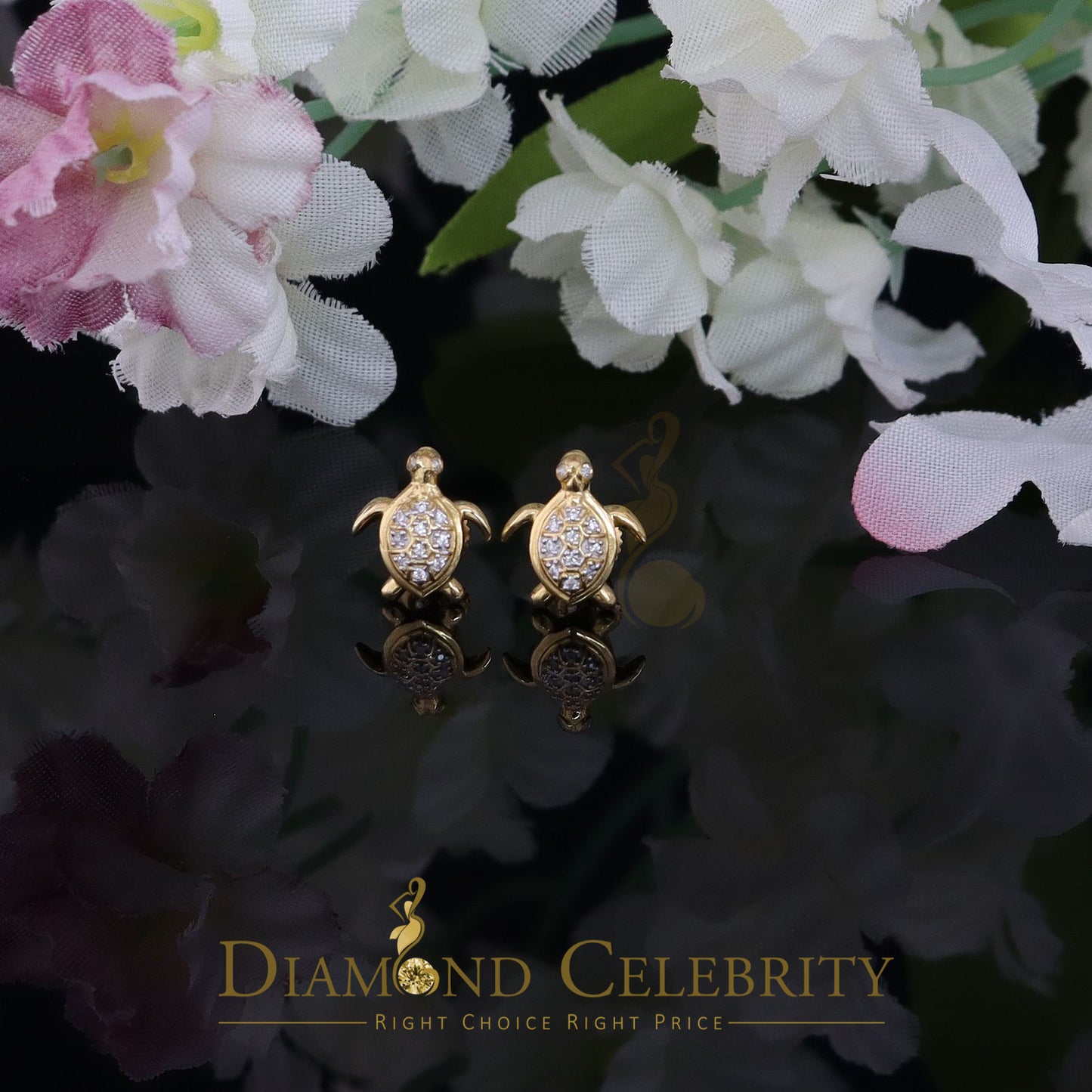 DiamondCelebritees  Women's 0.14ct Cubic Zirconia Turtle Stud Earrings Yellow 925 Sterling Silver