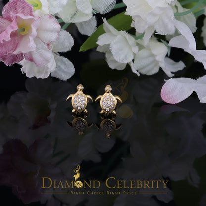 DiamondCelebritees  Women's 0.14ct Cubic Zirconia Turtle Stud Earrings Yellow 925 Sterling Silver