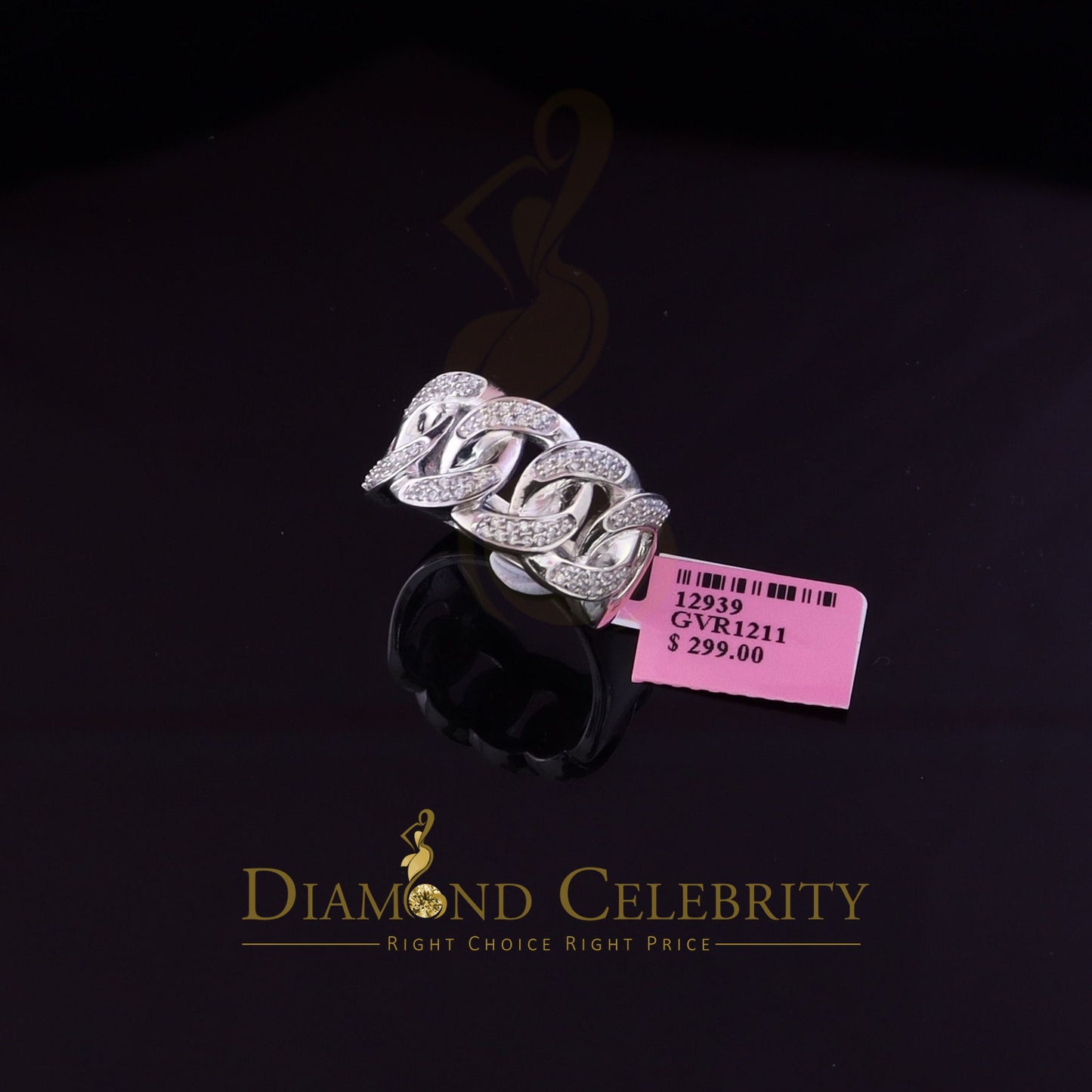 DiamondCelebritees 0.85ct Cubic Zirconia Stone White 925 Sterling Silver Cuban Men's Ring Size 10