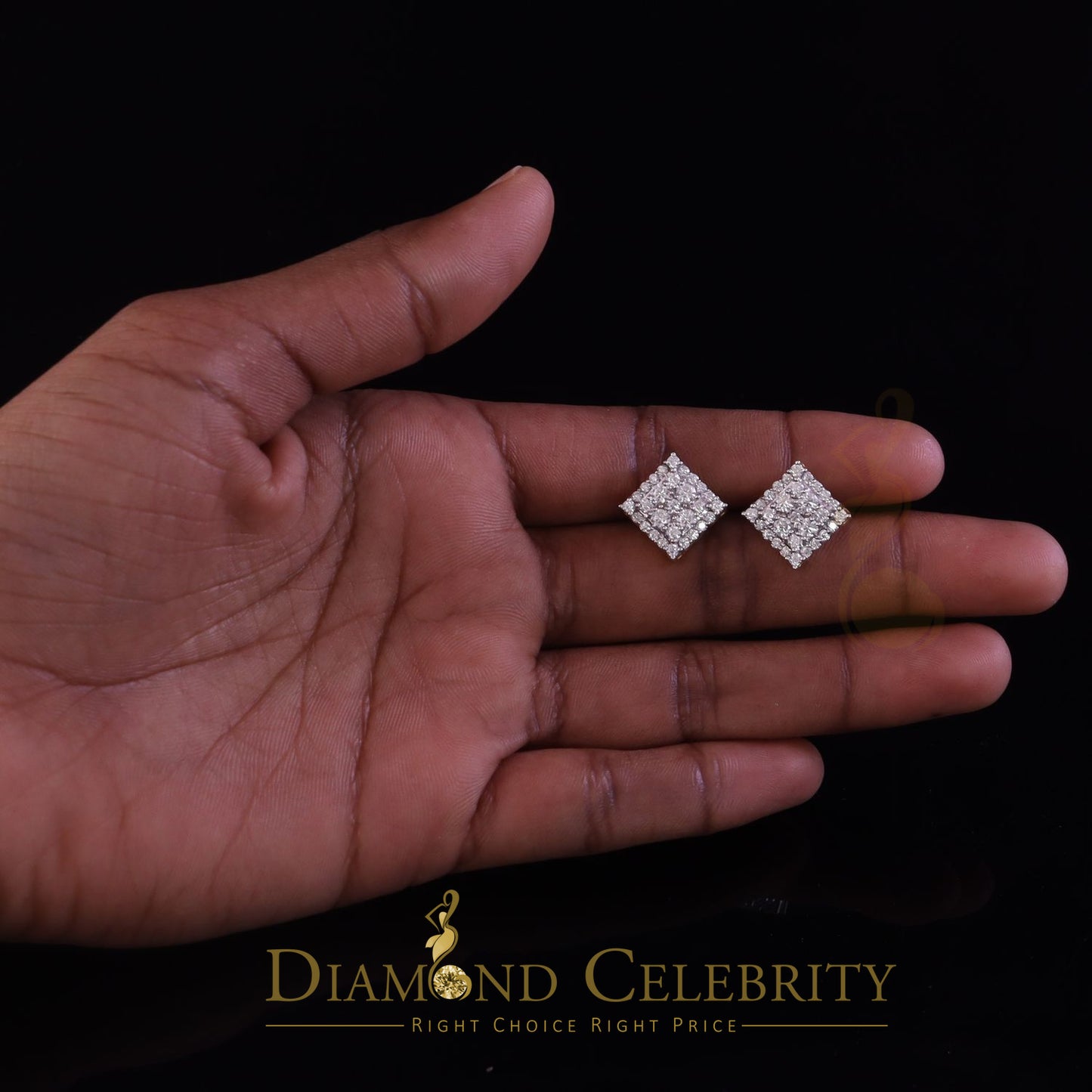 DiamondCelebritees 1.75ct Vvs 'D' Color Genuine Moissanite Stud SQUARE Earring10k Real Yellow Gold