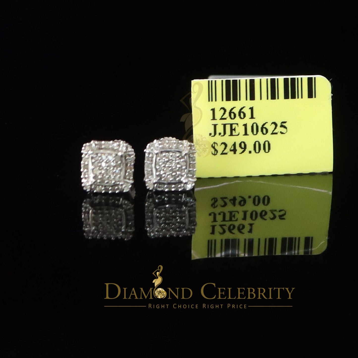 DiamondCelebritees 0.15ct Diamond 925 Sterling Silver White Square Earring For Men's / Women's