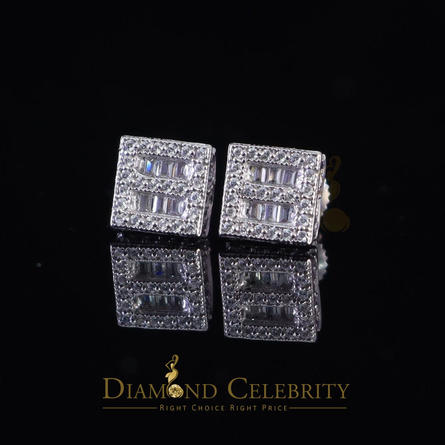 DiamondCelebritees  925 Sterling White Silver 1.03ct Cubic Zirconia Square Women's Stud Earrings