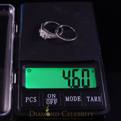 DiamondCelebritees 1.75ct Cubic Zirconia White Sterling Silver Men's/ Women 2PC Bridal Rings Size 7