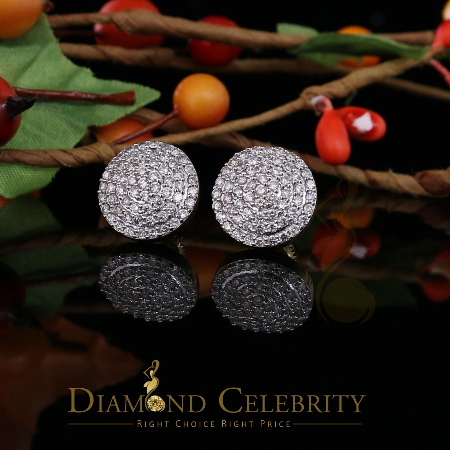 DiamondCelebritees 10K Real Yellow Gold Real Diamond 1.25CT Men's/Women's Stud Round Earring