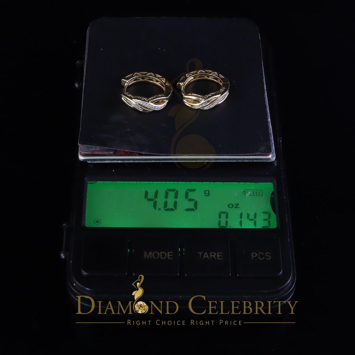 0.10ct Diamond 925 Sterling Silver Yellow Hoop Hola Stud Earring For Men / Women