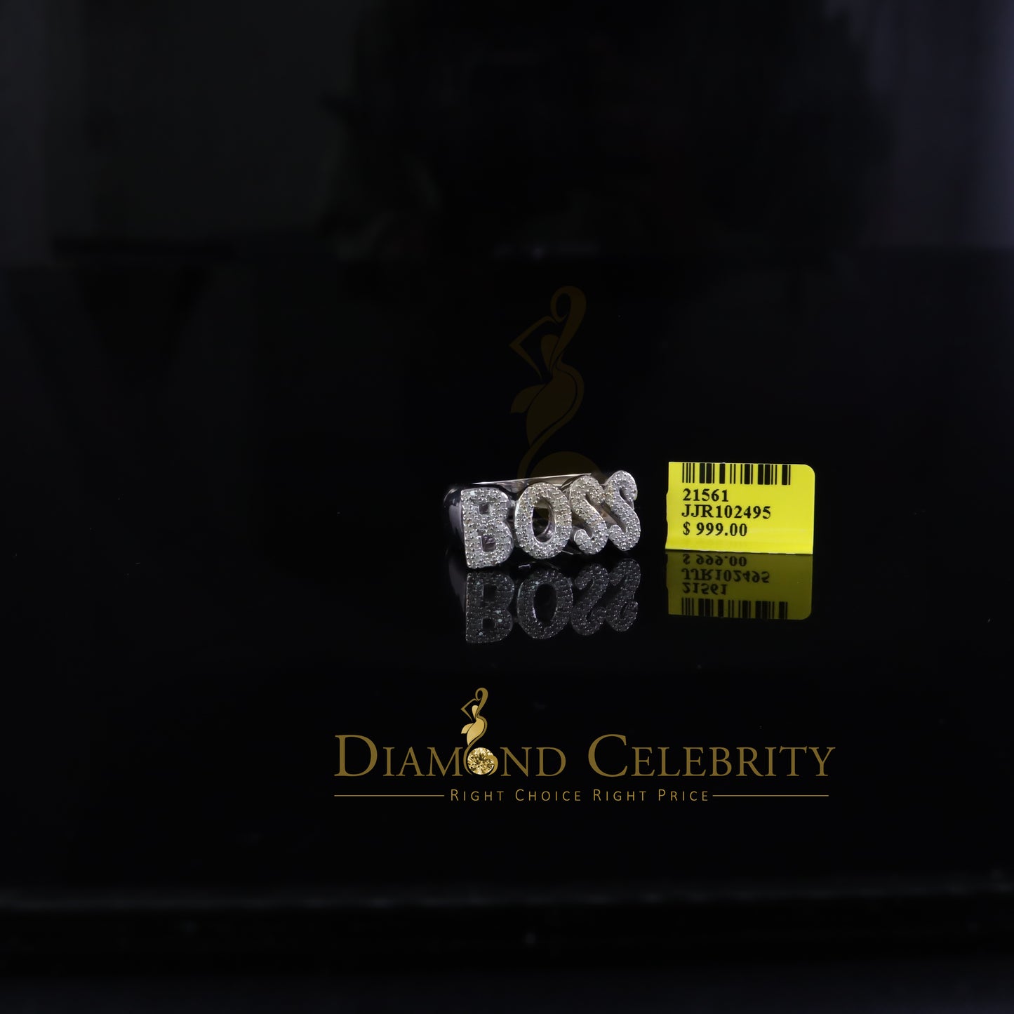 DiamondCelebritees Stylish "BOSS" 925 Silver White 0.50ct Micro Real Diamond Men's Band Ring SZ 8