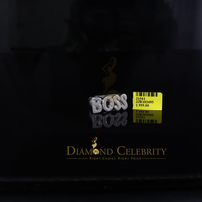 DiamondCelebritees Stylish "BOSS" 925 Silver White 0.50ct Micro Real Diamond Men's Band Ring SZ 8