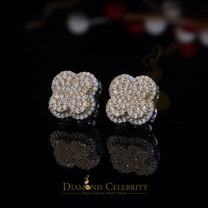 Diamondcelebritees New1.00ct 925 Sterling Silver Moissanite Clover Stud Earrings For Men & Women